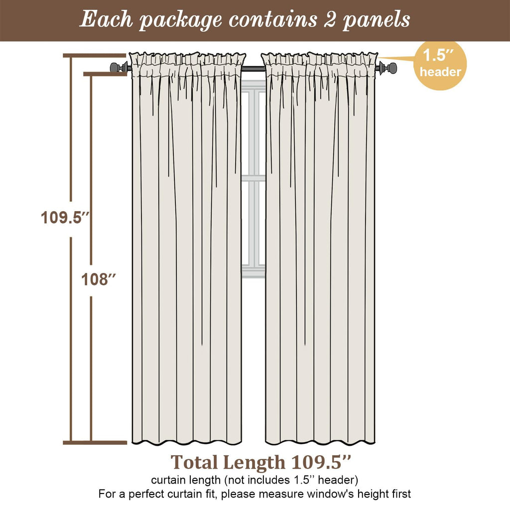 Extra Long Taupe Sheer Curtains 108 Inches Long 2 Panels (2 Count)