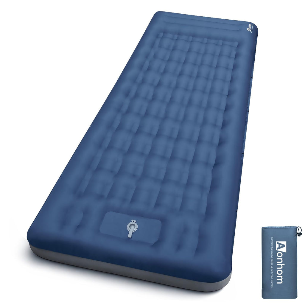 Aonhom Camping Sleeping Pad, 6" Extra Thick Sleeping Mat with Pillow Built-in Foot Pump, 32.7" Extra Wide Inflatable Sleeping Pads Compact for Camping Backpacking Hiking Traveling Tent (Blue)