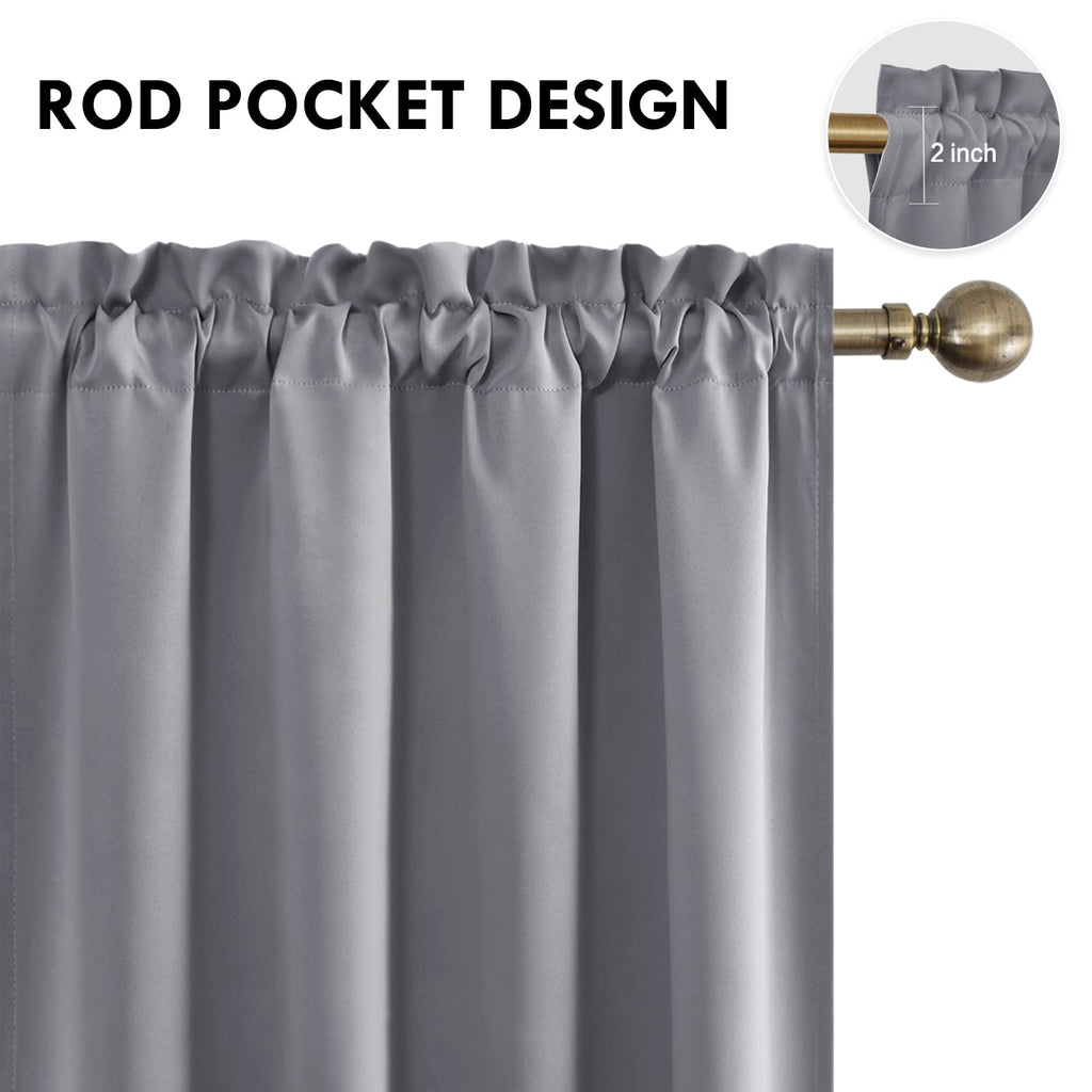 Blackout Curtains for Bedroom Living Room 52 x 45 Inch Long Grey (2 Count)