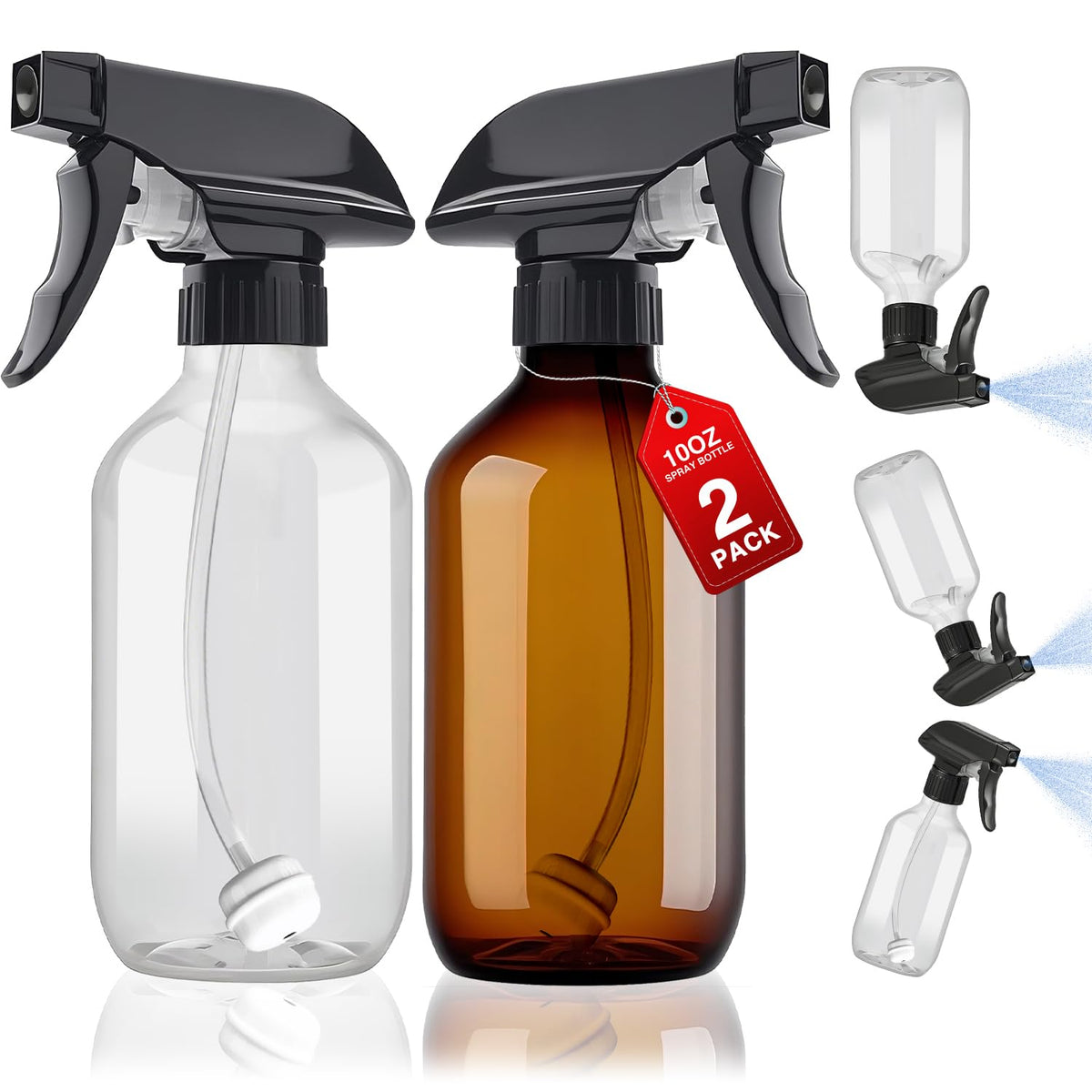 Plastic Spray Bottles 2pcs 10oz Small Bottle for Cleaning Brown & Clear (2 Count)