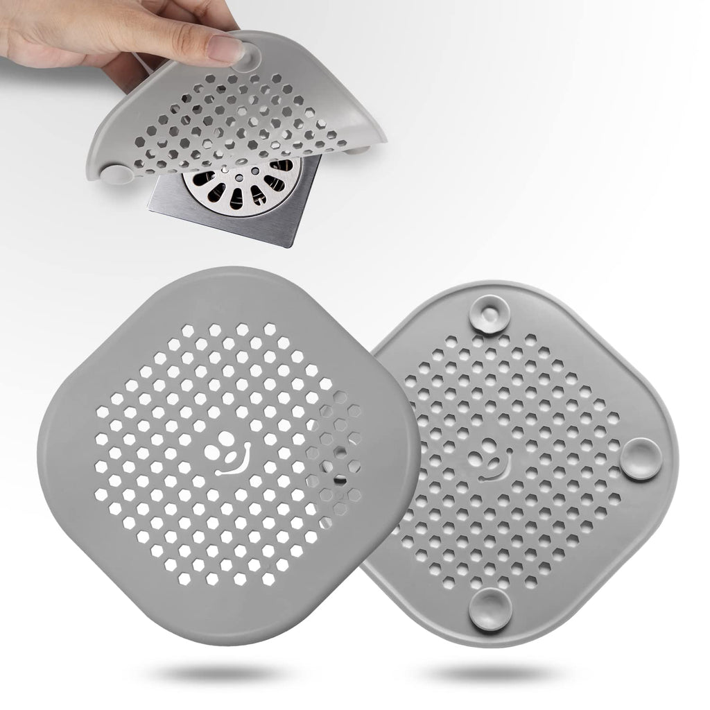 2 Pack Drain Cover Hair Catcher Drain Plug Hair Stopper Drain Protector for Shower Bathroom Accessories Bathtub Deep Grey (2 Count)