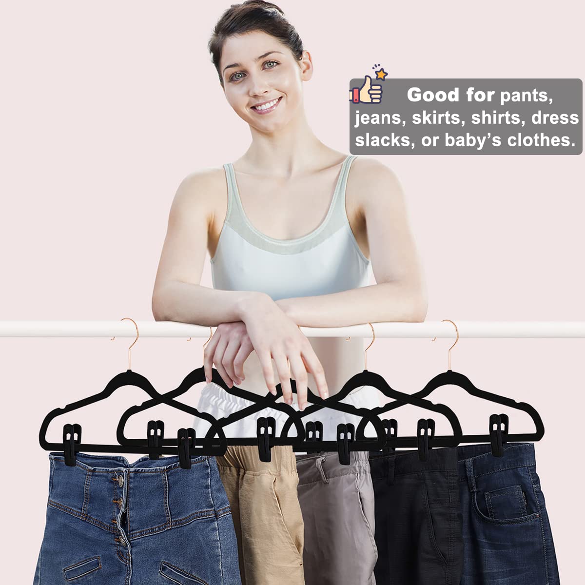 Black Velvet Hangers Clips 20 PCS (20 Count)