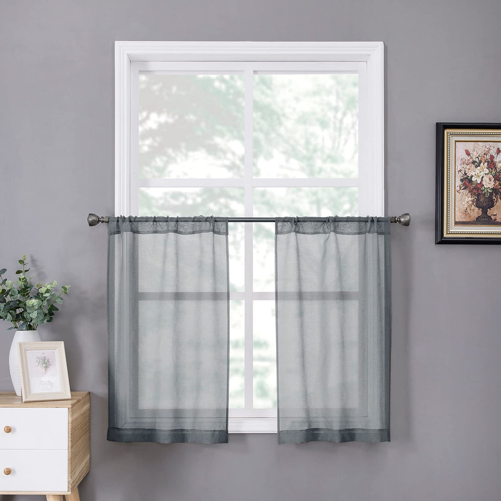 Sheer Tier Curtain Linen Textured Half Kitchen Curtains Sheer Light Filtering Rod Pocket Voile Small Curtains for Bathroom