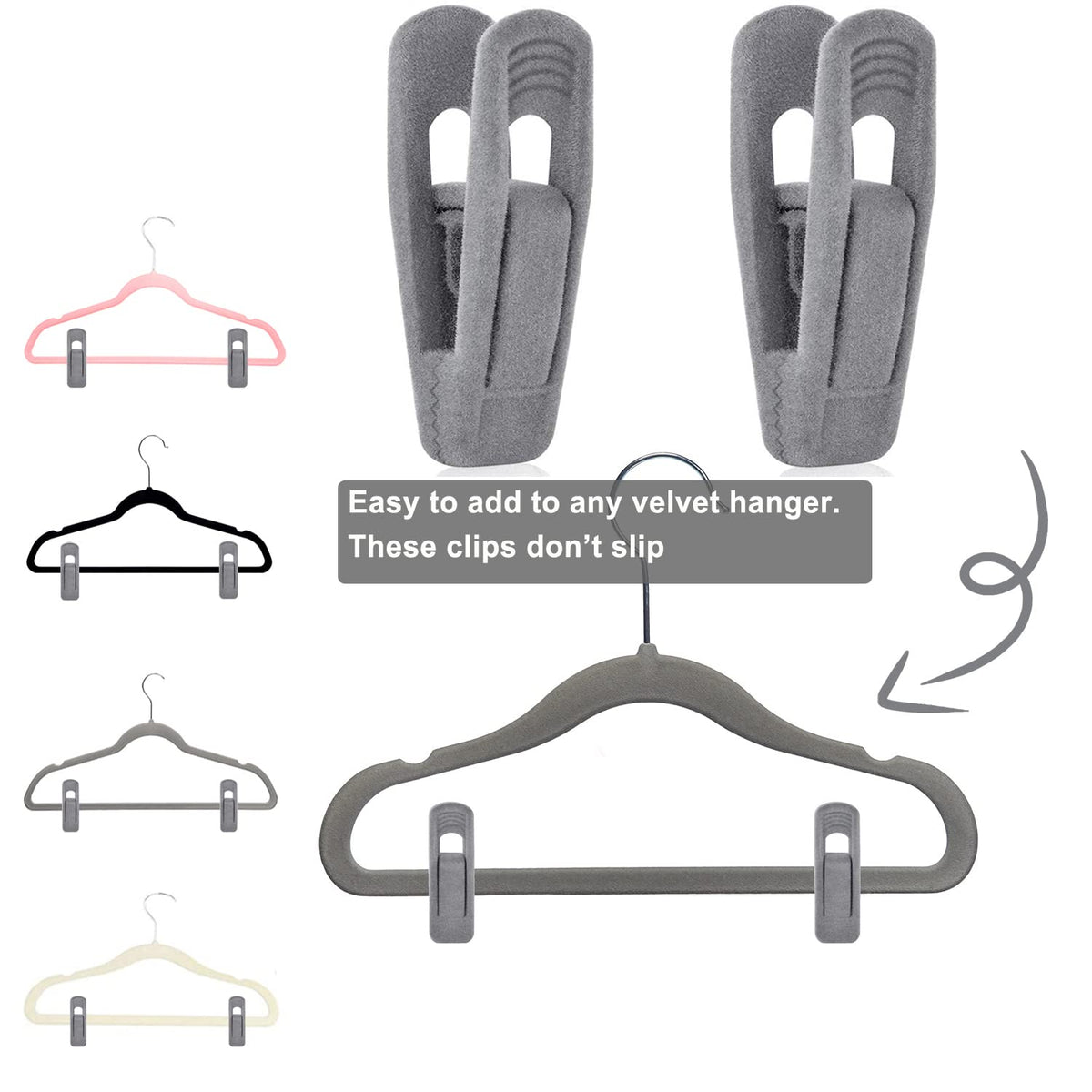 Grey Velvet Hanger Clips (60 Count)
