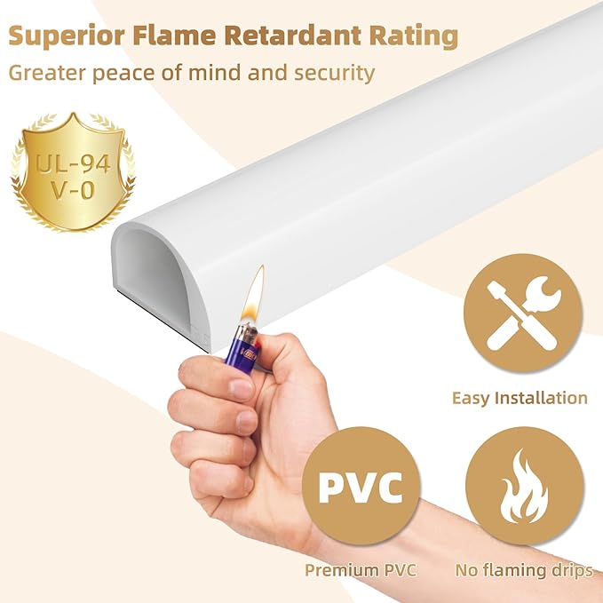 118" Side Open Cord Hider for Wall Mounted Tv, Silicone Flexible Cable Cover to Hide Conceal Cords Along Wall,Wire Raceway Management Cable Concealer Channel,Electric Cord Organizer,W 1.08"× H 0.6"