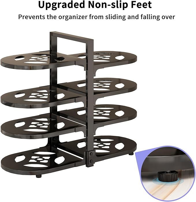 Adjustable Heavy Duty Pots and Pans Organizer Under Cabinet, 8-Tier Pot and Pan Organizers Inside Cabinet, Kitchen Cabinet Organizers and Storage, Black