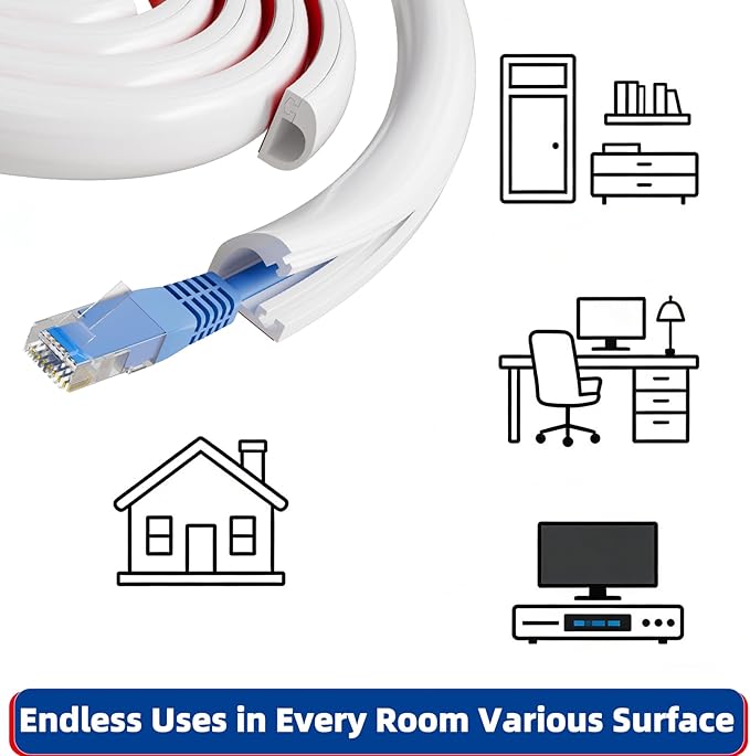 118" Side Buckle Cable Hider for 1 Cords,Extension Cord Covers for Wires On Wall,Adhesive Cord Hider for Wall Mount Tv, Wire Channel for Cable Concealer,Cable Raceway Home & Office,White