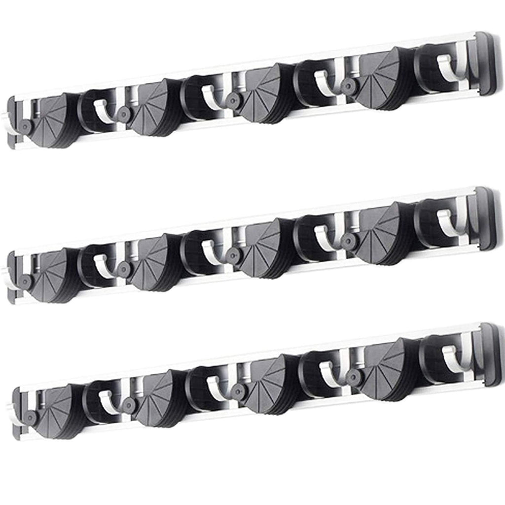 Wall Mount Broom Clamp Holder 4 Positions Grip Organizer & 5 Hooks Rack Home Kitchen Garage Mop tools Storage Organization System
