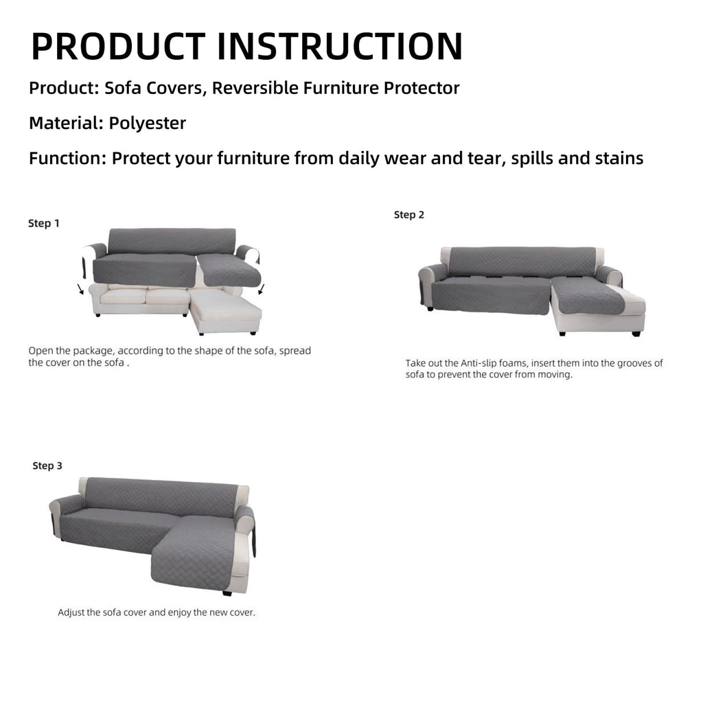 Reversible L Shape Sectional Couch Cover