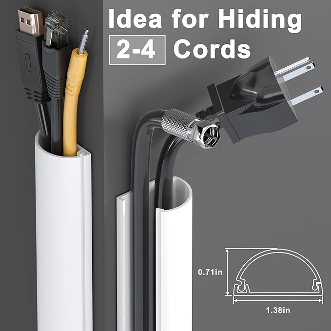 Cord Hider 42.5in(3X L14.2in), Cable Hider for 2-4 Cords, Cord Covers for Wires on Wall, Wire Covers for Cords Wall Mount TV, Cable Raceway White, W1.4in x H0.7in
