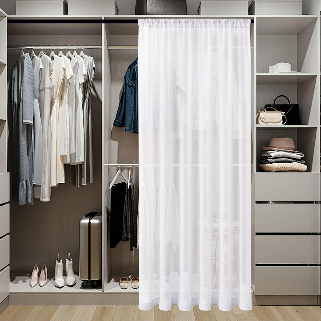 Short Sheer Door Curtains Closet Linen Textured Curtains Sheer Doorway Light Filtering Voile Patio Glass Door Rod Pocket Curtain French Doors