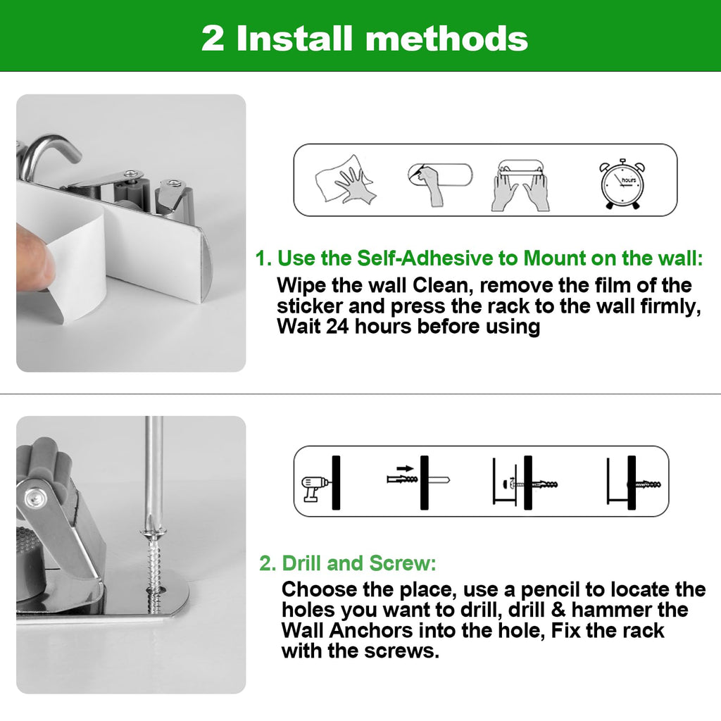 3 Racks and 4 Hooks Mop and Broom Holder Wall Mount