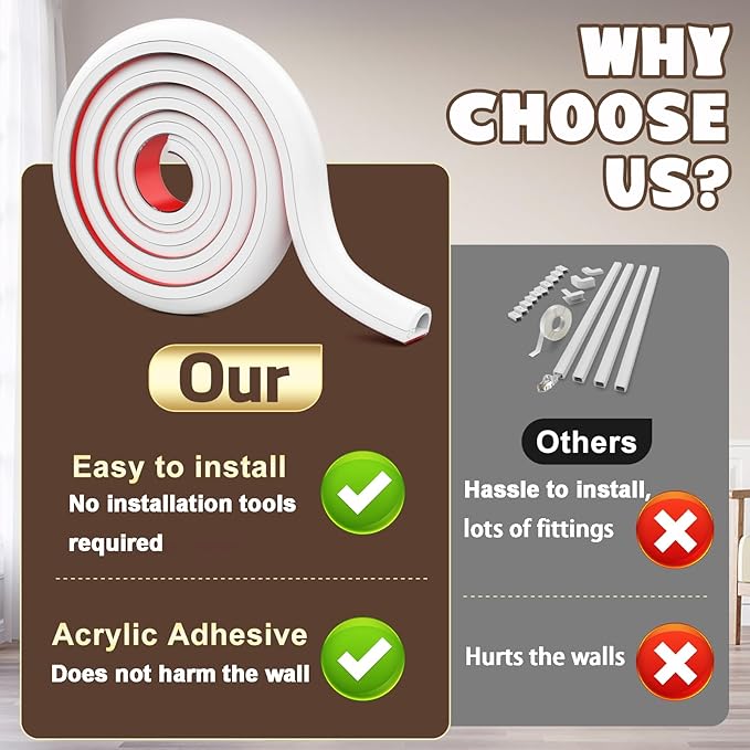 UOMTFAI Wall Cord Hider 390 Inch, Self Adhesive Cable Hider Cord Cover for Wires, Flexible Wire Cover Cable Raceway for Cord Management W0.59 H0.39in White