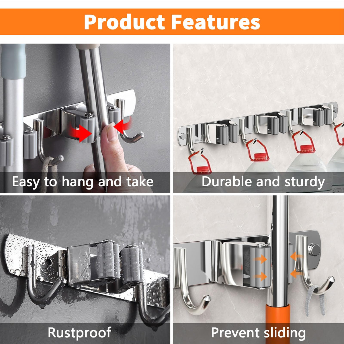 Mop and Broom Holder Wall Mount