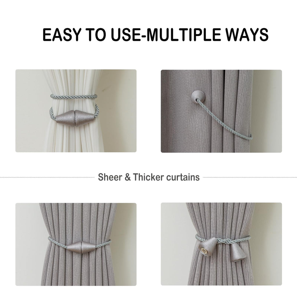 Magnetic Curtain Tiebacks 8 Pack Outdoor Rope Curtain Tie Backs Decorative Window Treatment Holdbacks for Home Decorative Curtain (8 Count)