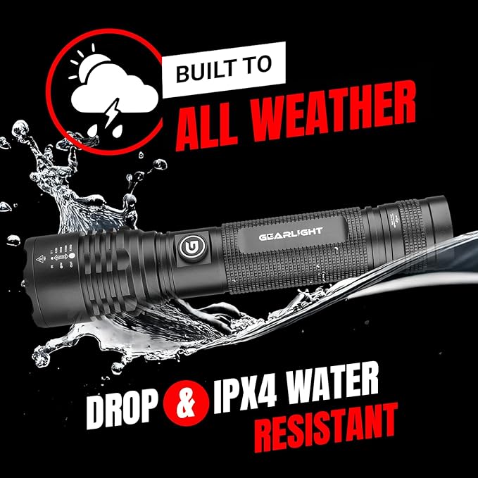 GearLight S2000 LED Rechargeable Flashlight High Lumens - Super Bright, Powerful, Mid-Size Tactical Flashlight for Outdoor Activity & Emergency Use