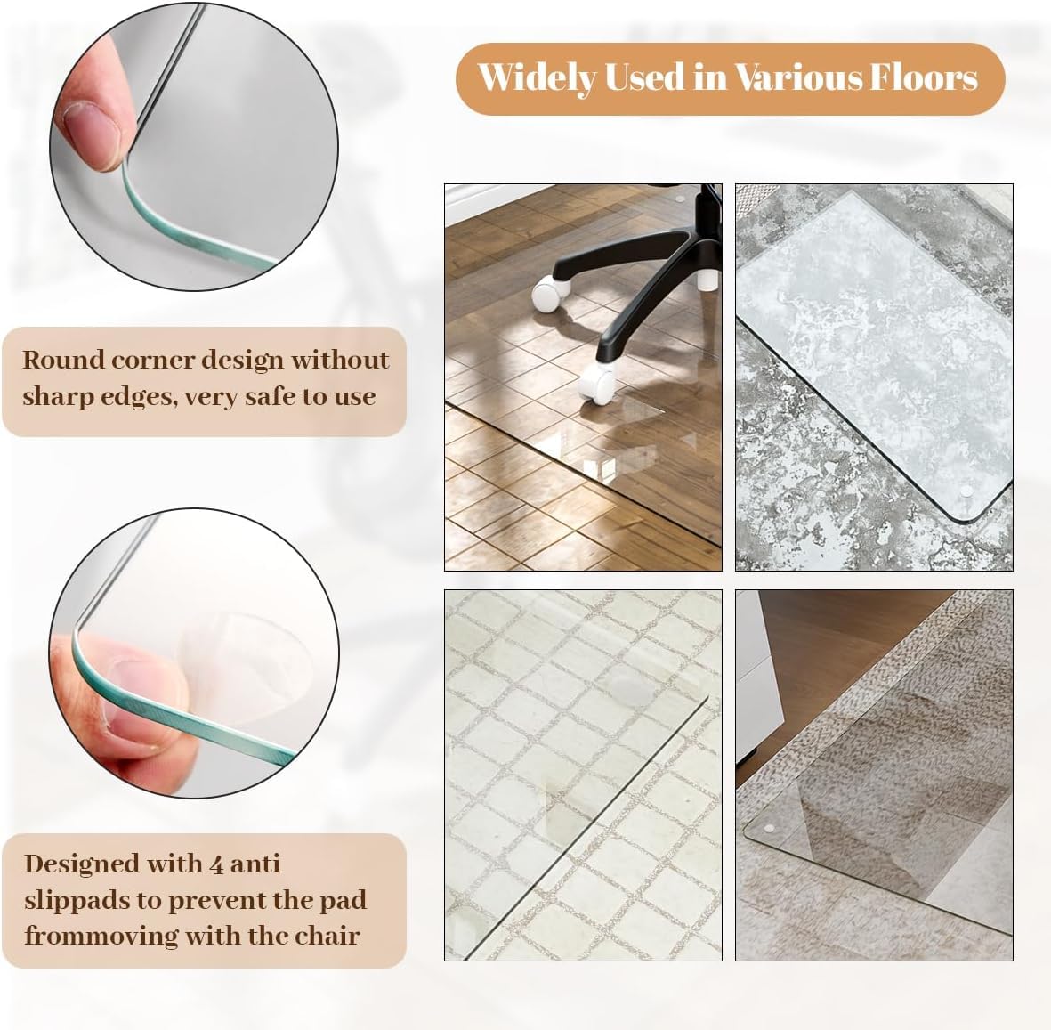 Tempered Glass] 42" x 60" Glass Office Chair Mat for Carpet