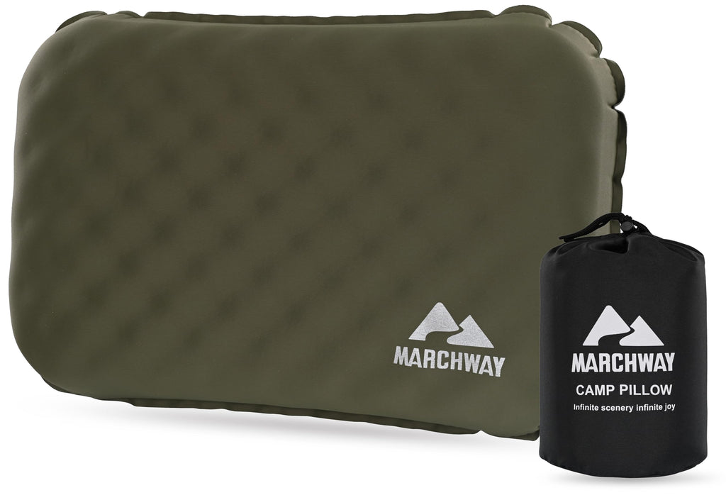 MARCHWAY Inflatable Camping Pillow with Soft Foam Top & TPU Air Bladder, Dual-Sided Support for All-Season, Lightweight Compact Travel Pillow for Hiking, Backpacking, Airplane, Car (Green)