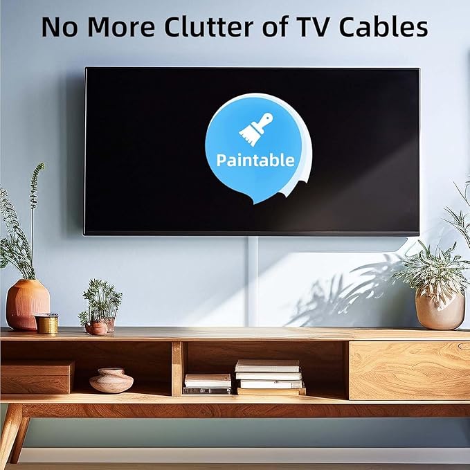 Delamu Cord Hider for Wall Mounted TV, 57in Paintable Cable Cover System, Self-Adhesive Cable Management Raceway Kit Hides 2-3 Wires, Baseboard Wire Hider Easy Installation, W 0.95 H 0.55in, White