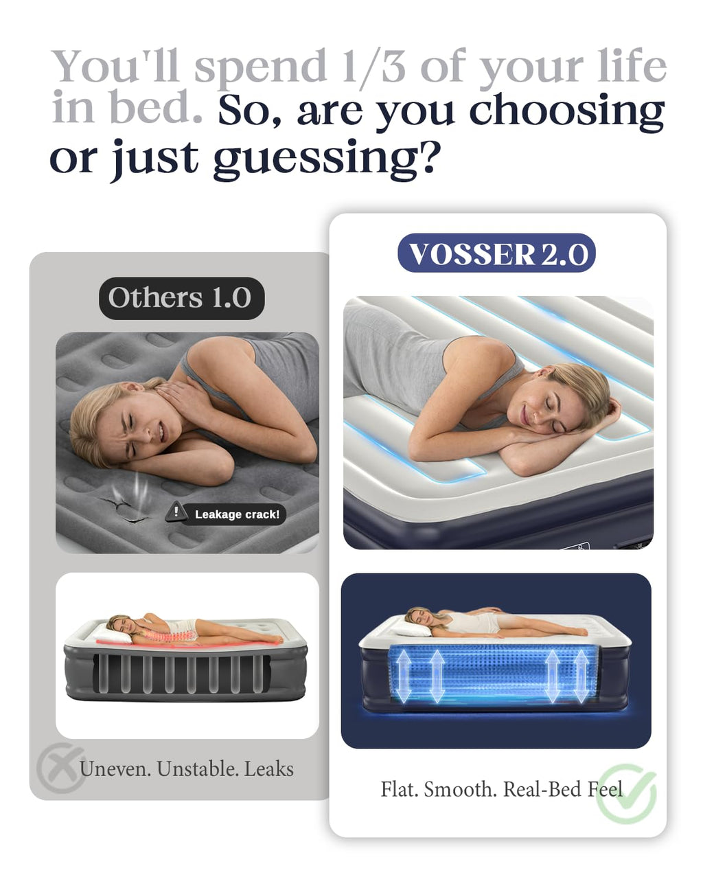 VOSSER Air Mattress Queen with Built-in Pump, Blow up Bed,18" Raised
