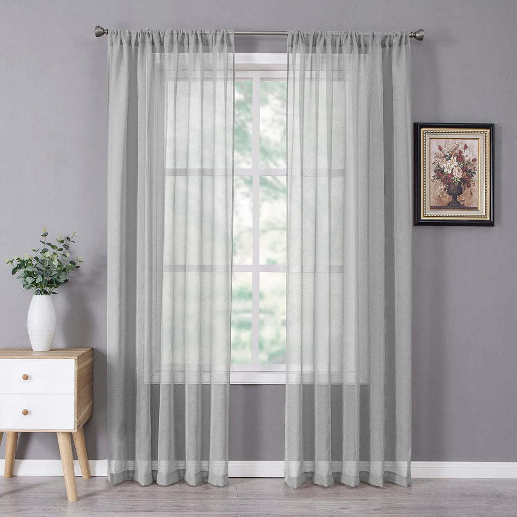 Sheer Curtains Bedroom Linen Textured Curtain Sheers Light Filtering Voile Rod Pocket Curtains for Living Room