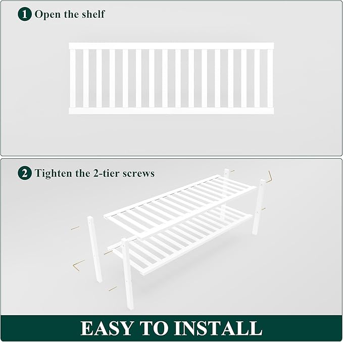 Smiry Long Bamboo Shoe Rack, 3 Tier Free Standing Wooden Shoe Organizer, Stackable Wood Shoe Storage Shelf for Closet, Entryway, 12 Vertical Slats, 2+1 Stack Standard Legs, 33.7"x11"x19.5", White