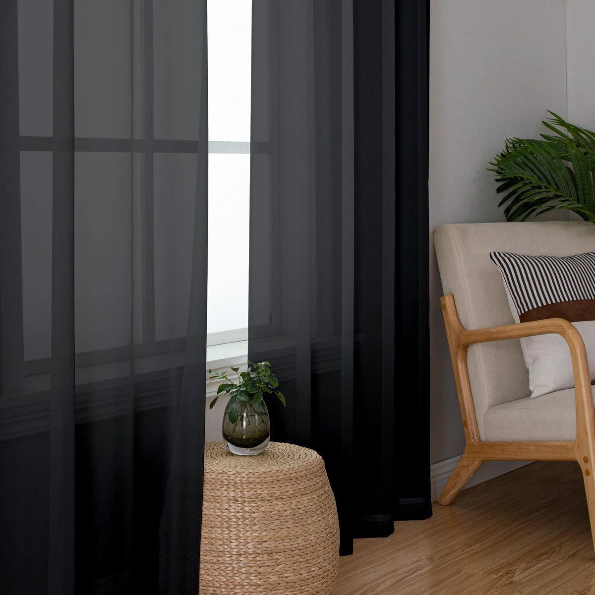 Sheer Black Curtains 90 inches Long 2 Panels (2 Count)