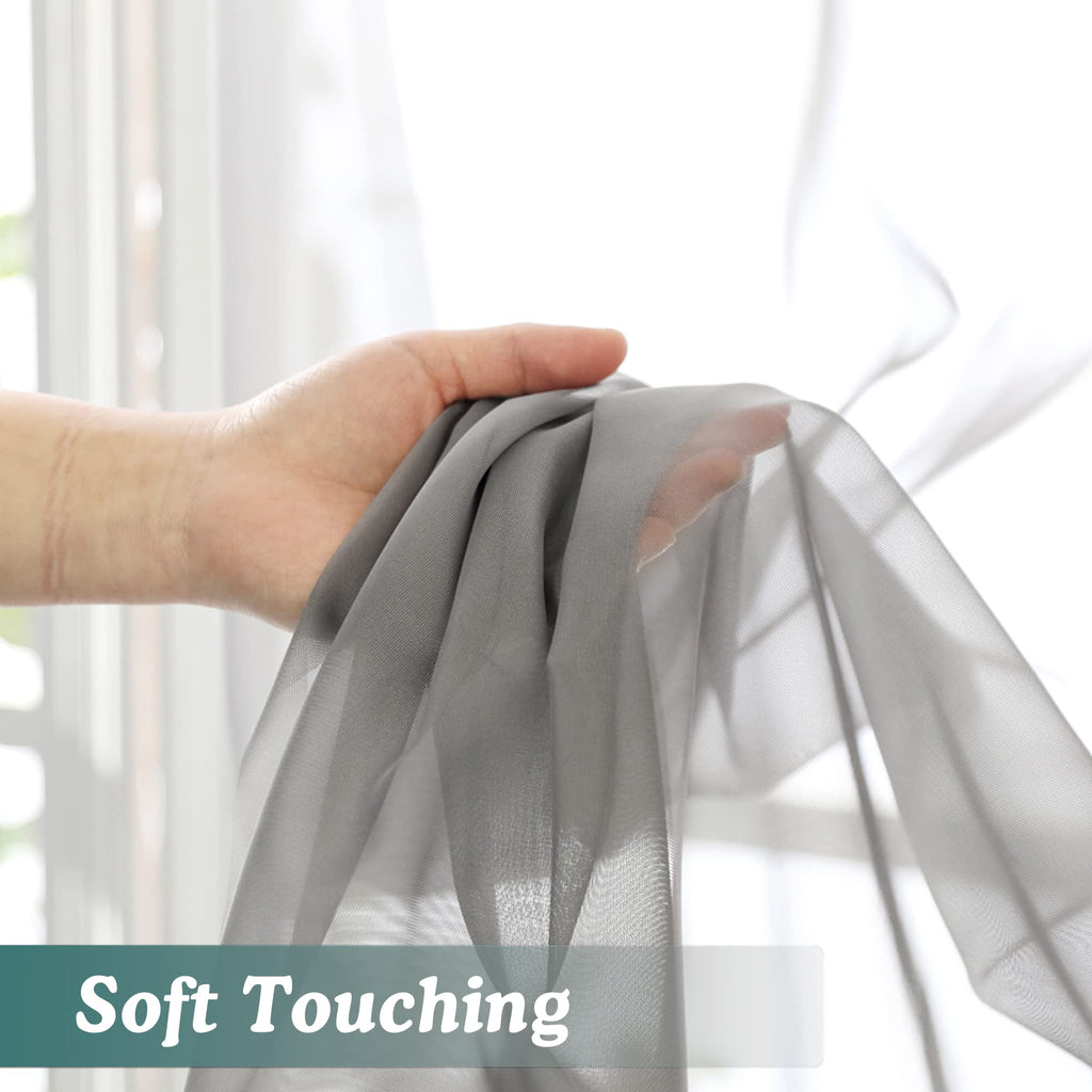 Charcoal Grey Sheer Scarf Valances for Windows 216 Inch Extra Long (2 Count)