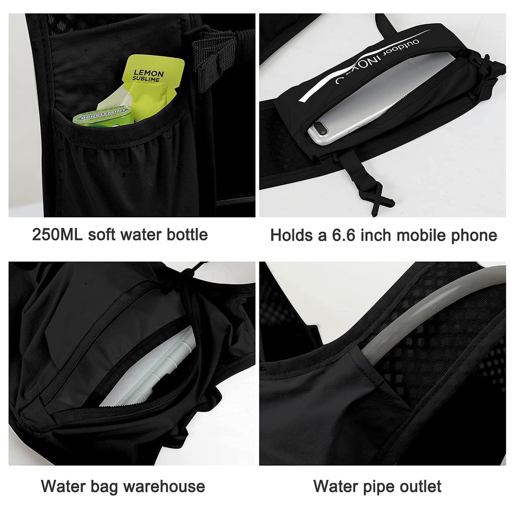 INOXTO Running Hydration Vest Backpack,Lightweight Insulated Pack with 1.5L Water Bladder Bag Daypack for Hiking Trail Running Cycling Race Marathon for Women Men (Black)