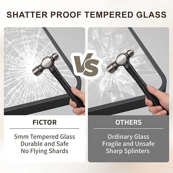 FICTOR Bathroom Mirror, 30"x30" Black Framed Vanity Mirror for Wall, Shatterproof &Anti-Rust Bathroom Mirrors for Over Sink, Bedroom, Living Room, Entryway, Vertical/Horizontal Mount