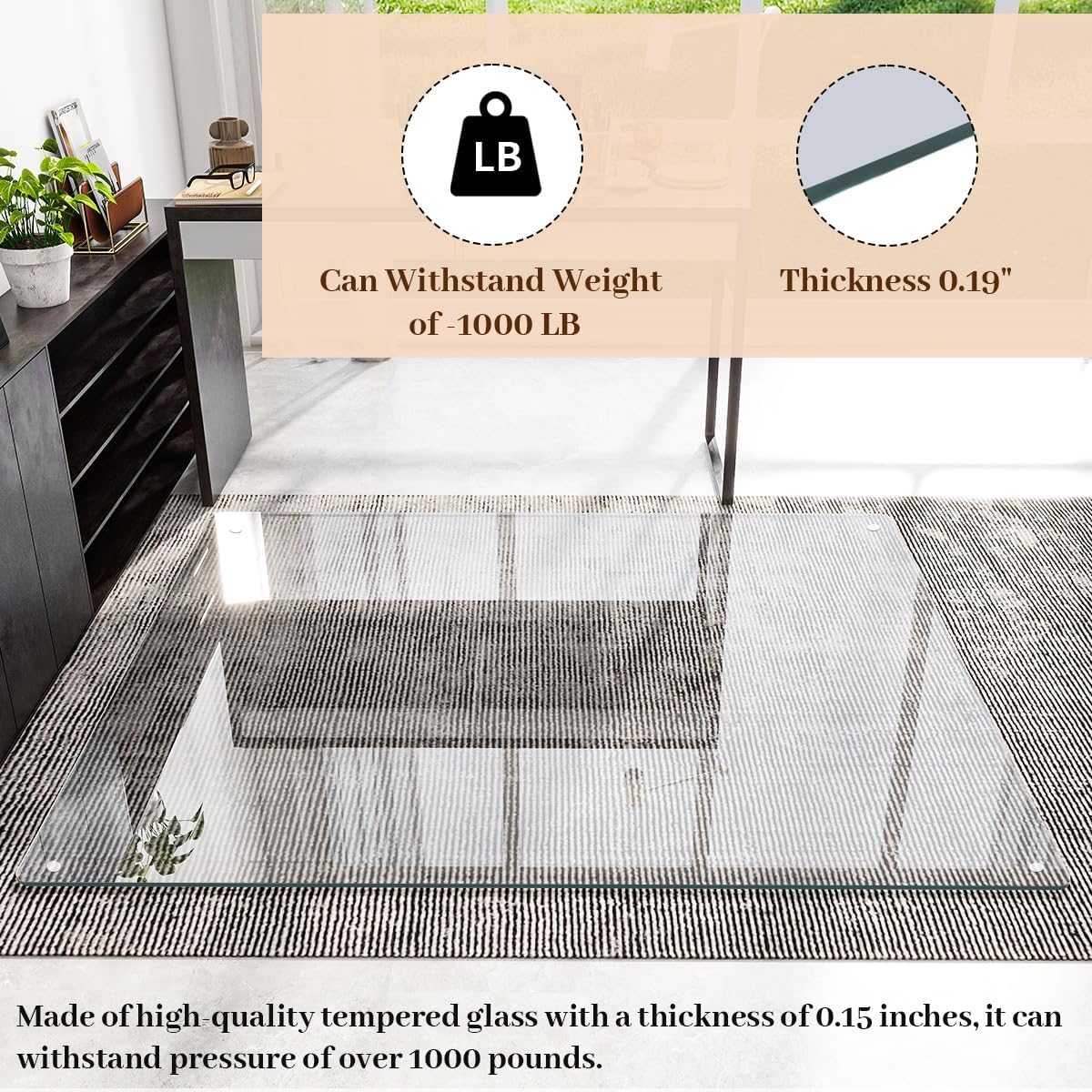 Tempered Glass] 42" x 60" Glass Office Chair Mat for Carpet