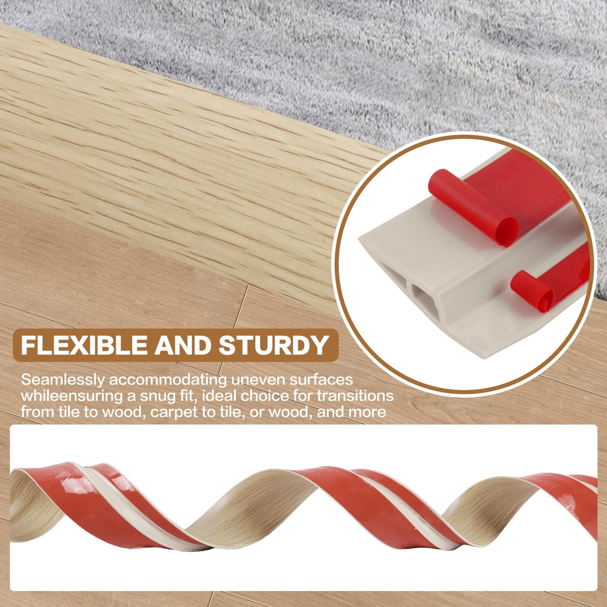 Floor Transition Strip Vinyl Door Threshold Ramp Self Adhesive Carpet Edging Strip Doorway Edge Trim (3.3 Foot)