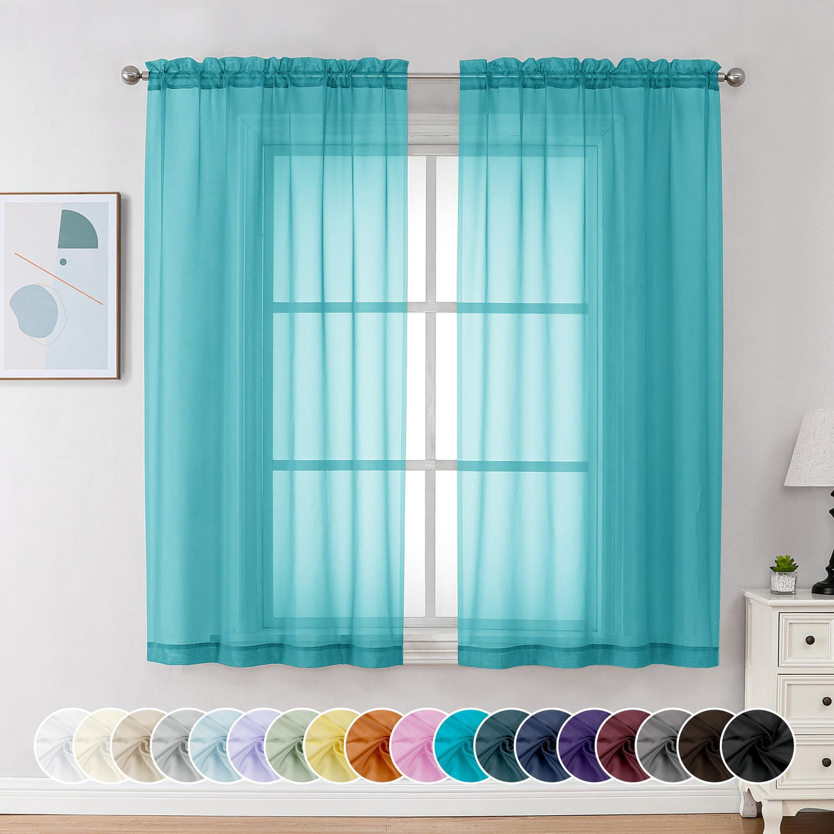 Sheer Curtains 63 Inch Length 2 Panels (2 Count)