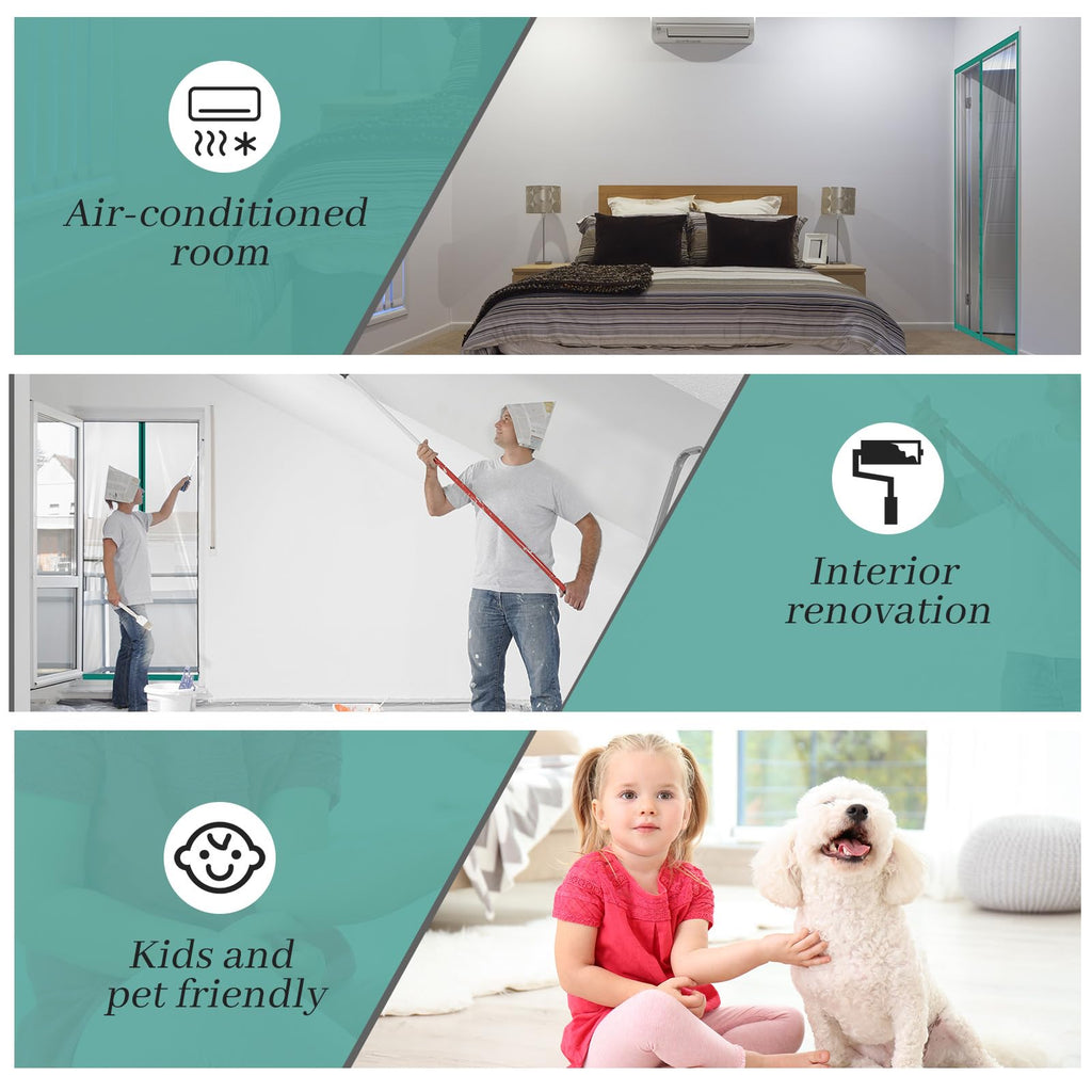 Zipper 72 x 80 Inch Dust Barrier Door Kit 6 x 6.7 ft Winter Construction Door Reusable Plastic Curtain Cover Containment Standard Doorway Temporary Wall Screen Sheeting for Bathroom Hallway