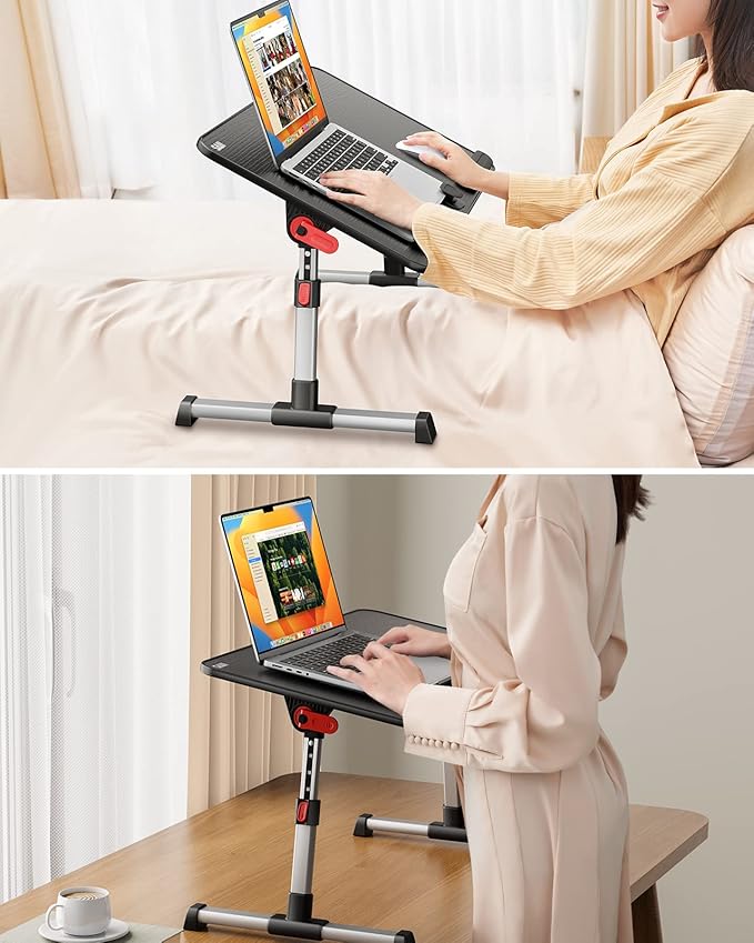 SAIJI Laptop Bed Tray Table, Adjustable Home Office Standing Desk Portable Lightweight Foldable Lap Desk for Sofa Couch Floor Working Studying Reading Writing Eating,Fit Up to 17" Laptop(Large，Black)