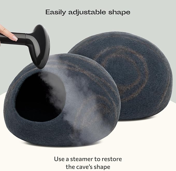 MEOWFIA Cat Cave ??Premium Felt Cat Bed for Indoor Cats, Handmade 100% Merino Wool (Medium, Slate Grey)