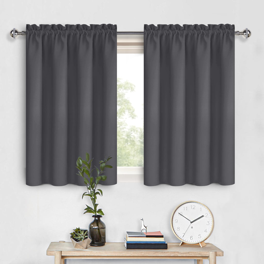 Short Blackout Curtains 52 x 36 Inch for Kitchen RV Bunk Dark Grey (2 Count)