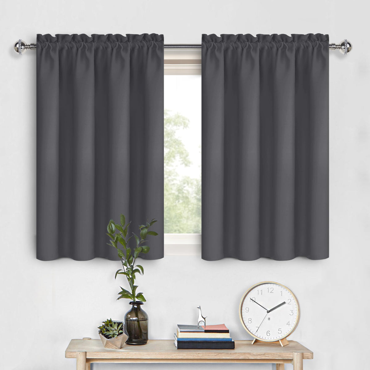 Short Blackout Curtains 42 x 36 Inch for Kitchen RV Bunk Dark Grey (2 Count)