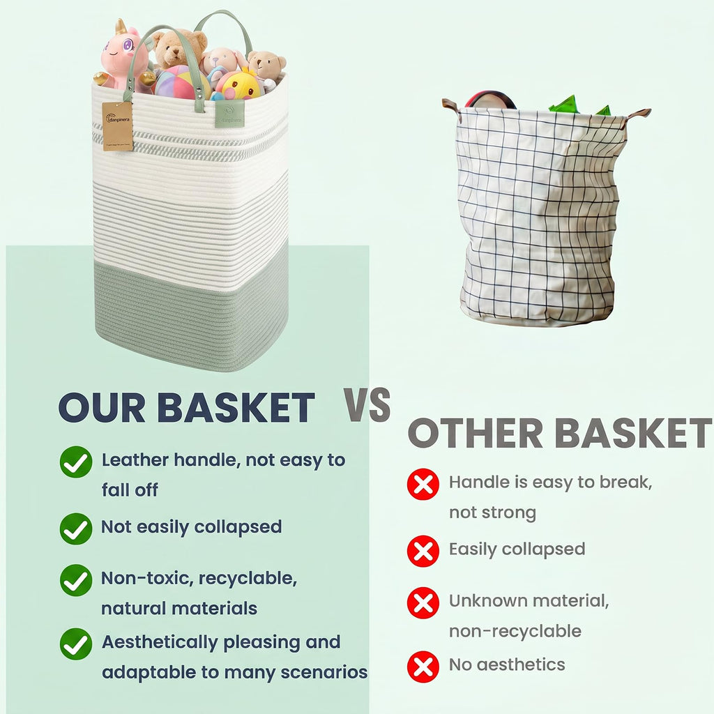 75L Woven Laundry Hamper with Long Leather Handles