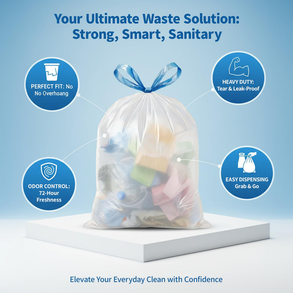 Medium 8 Gallon Trash Bags Drawstring (100 Count)