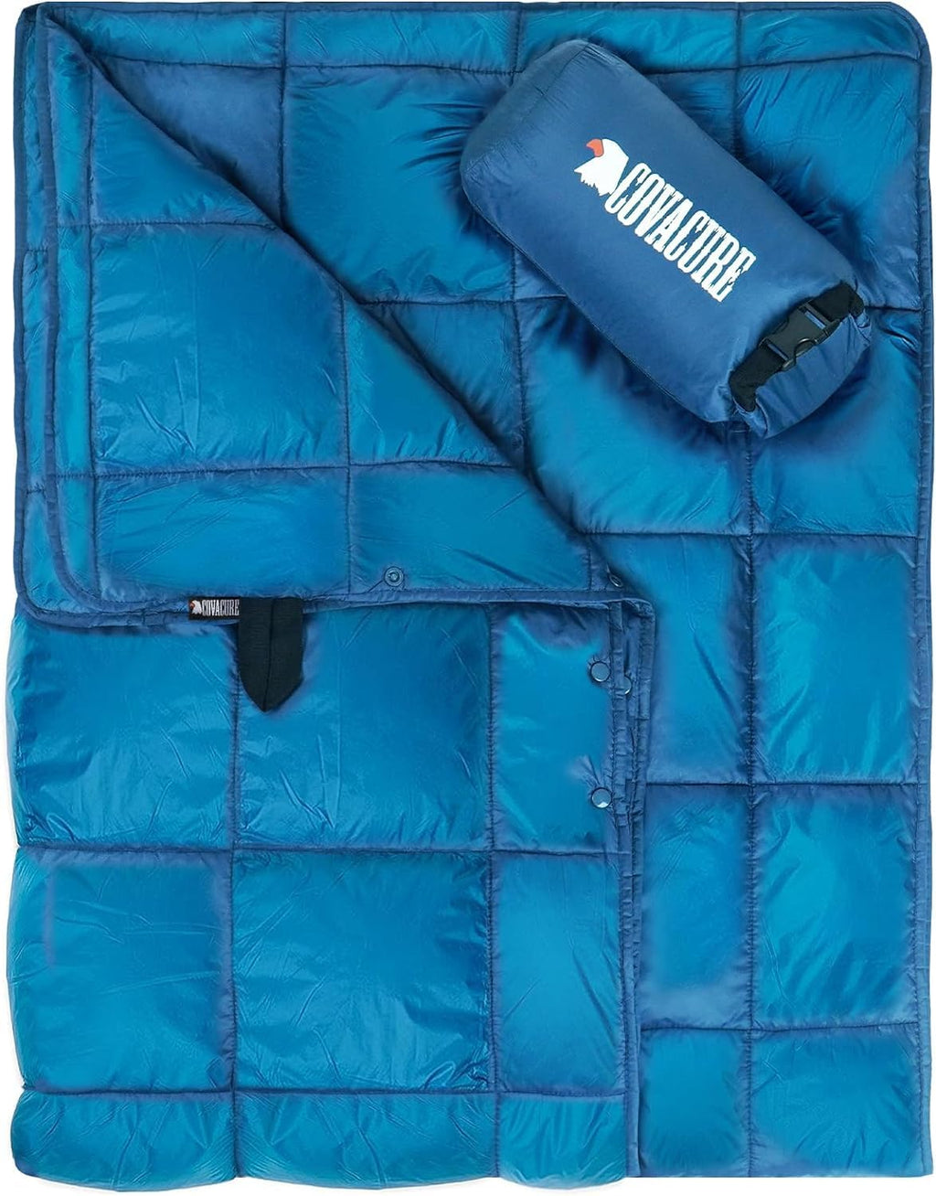 COVACURE Camping Blanket, Packable Down Alternative Outdoor Blanket-Blue