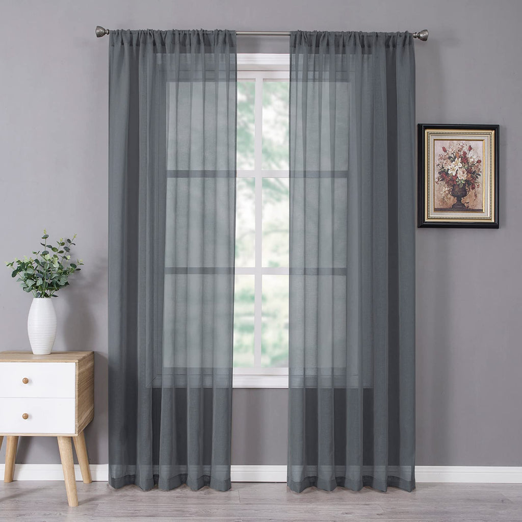 Sheer Curtains Bedroom Linen Textured Curtain Sheers Light Filtering Voile Rod Pocket Curtains for Living Room (2 Count)