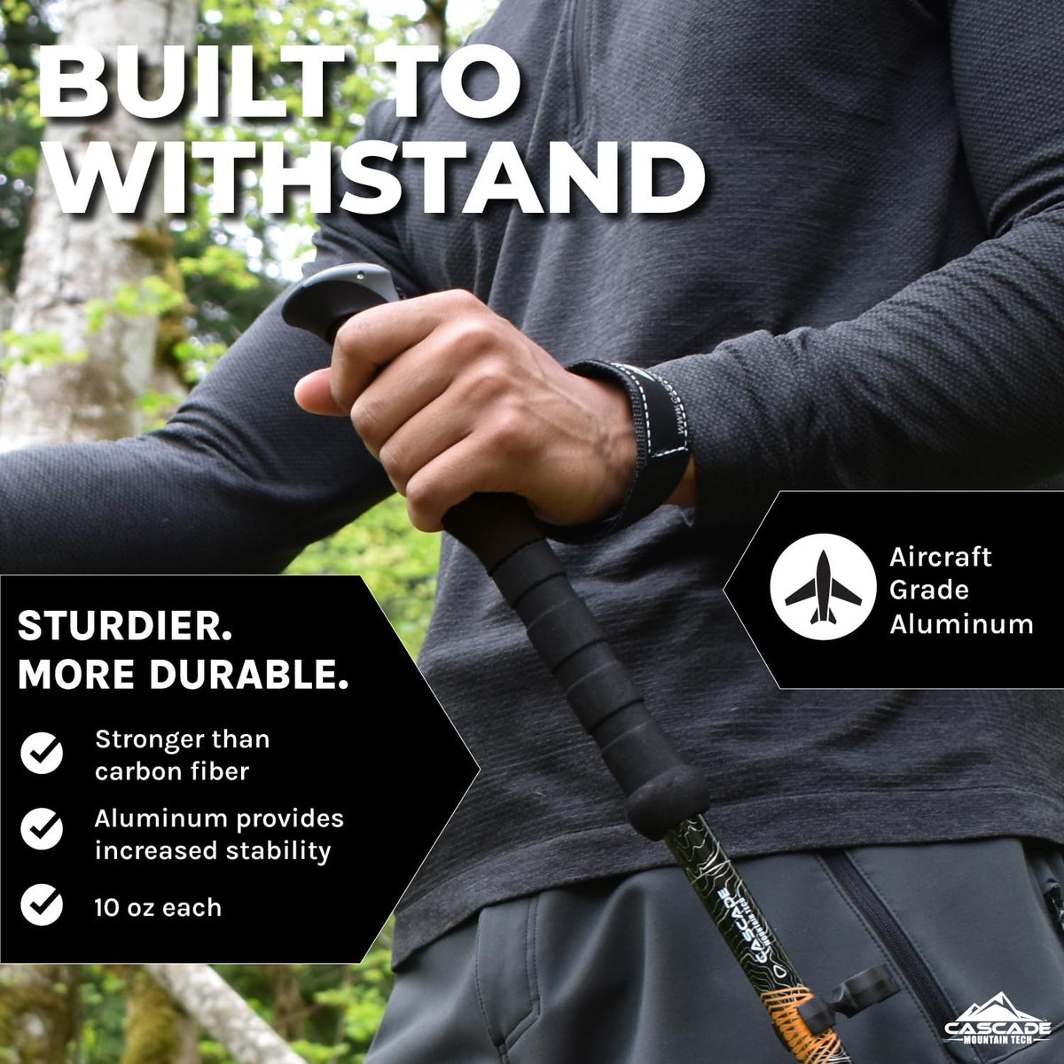 Cascade Mountain Tech Trekking Poles - Aluminum Hiking Walking Sticks with Adjustable Locks Expandable to 54" (Set of 2) , Orange