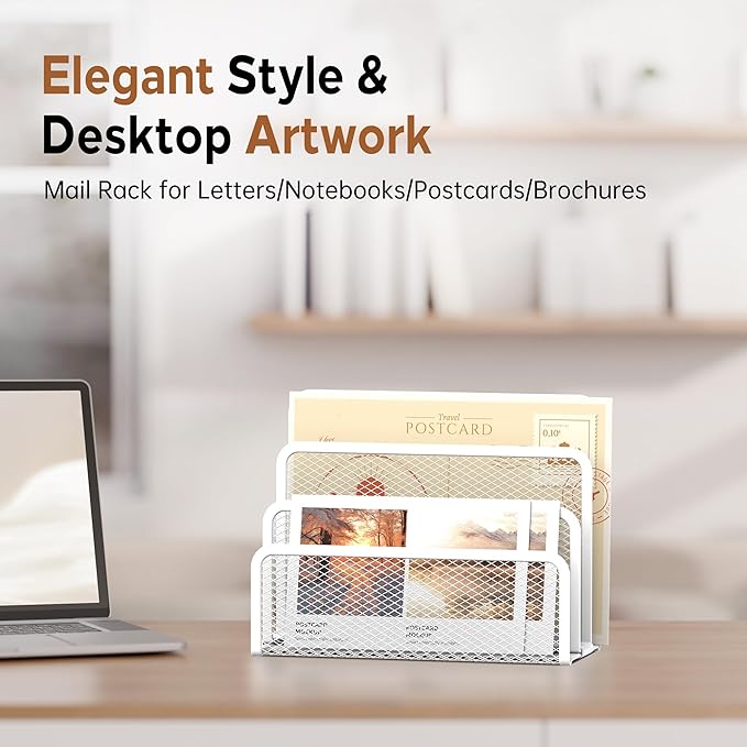 SUPEASY Mail Organizer for Desk, Mesh Metal Mail Holder Countertop with 3-Slot, Letter Sorter File Holder, Office Envelope Organizer for Mails (White)