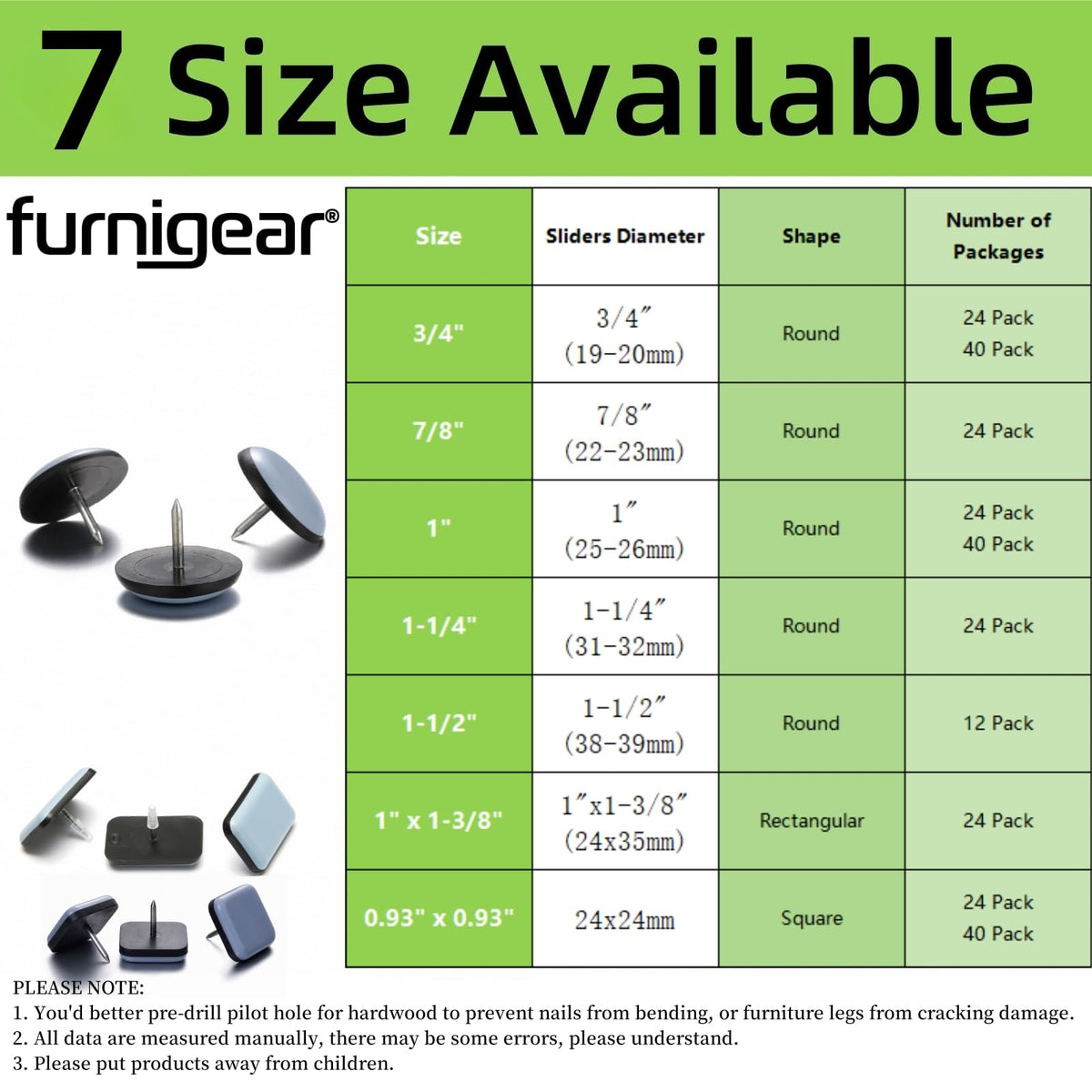 3 4“ Nail on Furniture Sliders (24 Count)