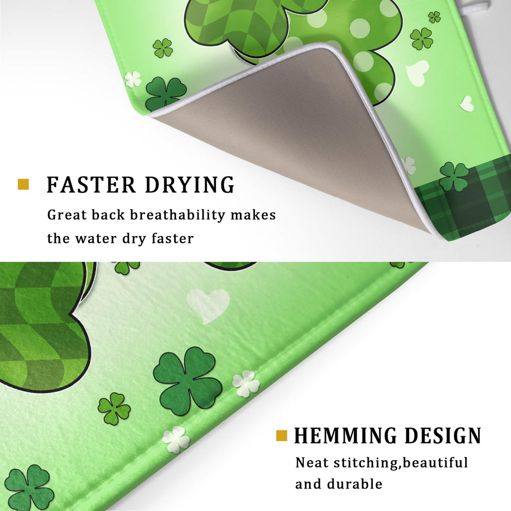 St Patricks Day Shamrocks Lucky Clovers Dish Drying Mat for Kitchen Counter St Patrick's Day Decorative Drying Pad 18x24 Inch Irish Green Buffalo Check Plaid Drying Dish Mats for Countertop Coffee Bar