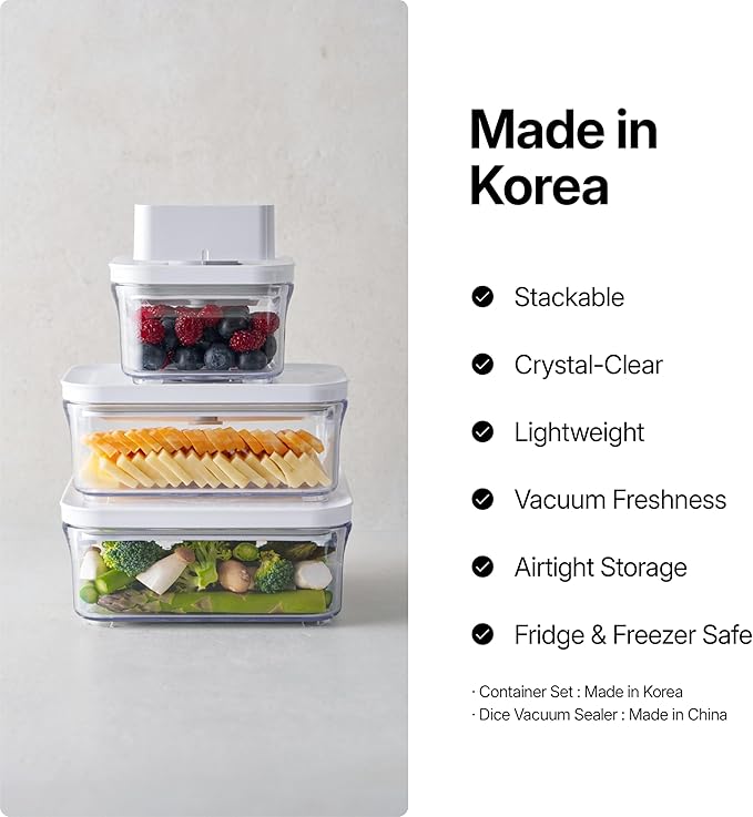 VAKUEN Premium Airtight Food Storage Containers, Mini Square 3pc/set(0.32qt), Smart One-Click Seal Lid, No Hinges, 100% Leak Proof, BPA-FREE, Dishwasher, Freezer & Microwave Safe