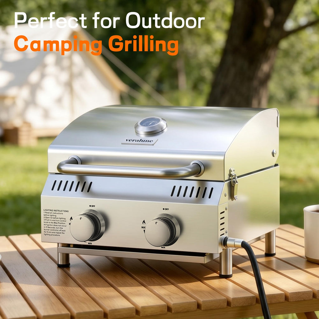 Veralune 2-Burner Tabletop Gas Grill, 22000 BTU Stainless Steel Grill