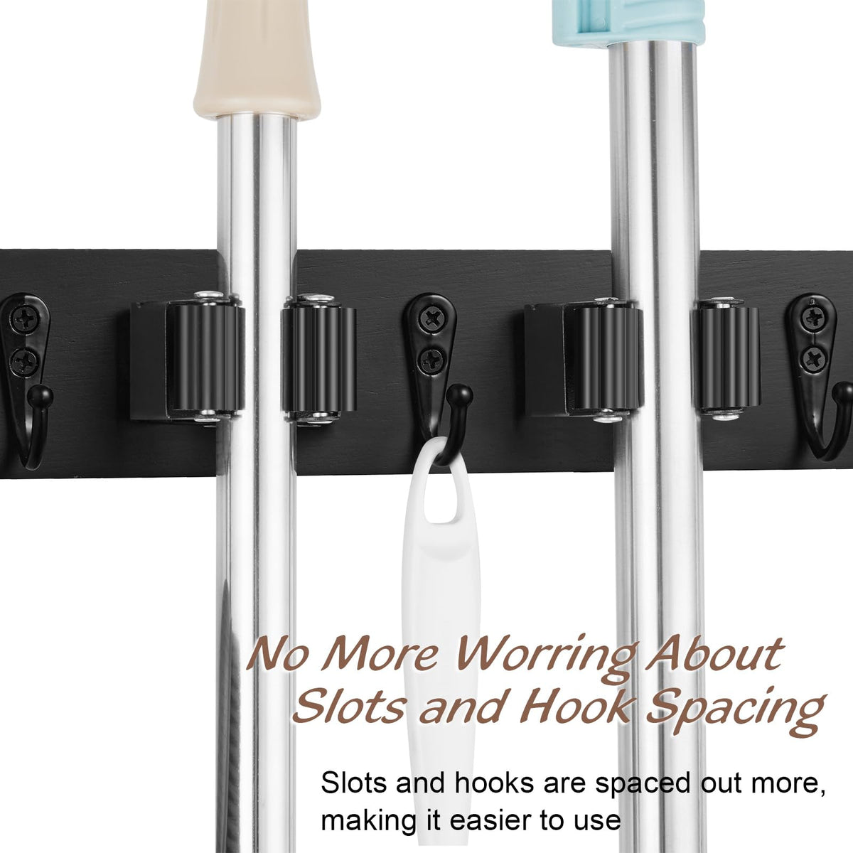 2 Pack Black Mop Broom Holder Wall Mount