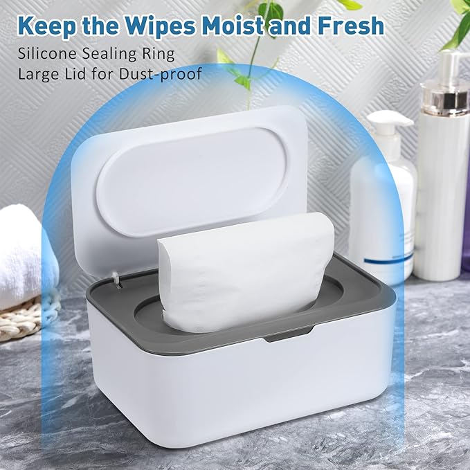 6 Pack Baby Wipes Dispenser Wipe Holder with Lids Refillable Container with Sealing Design Keeps Fresh Easy Open and Close for Bathroom Baby Nursery(Dark Blue, Dark Gray)